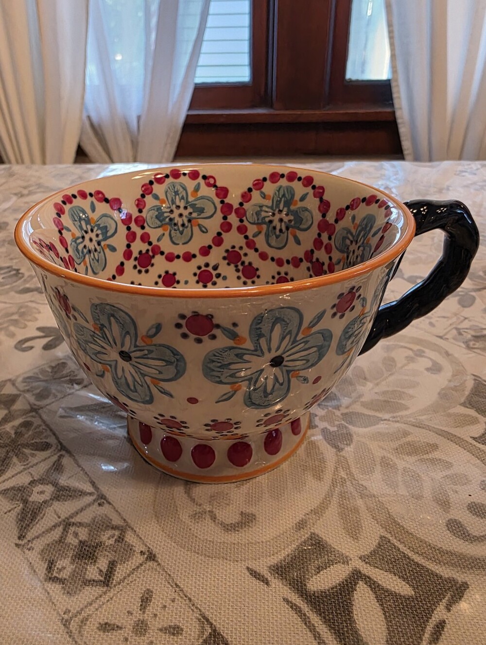 Anthropologie Homegrown Floral Pedestal Mug Twisted Handle